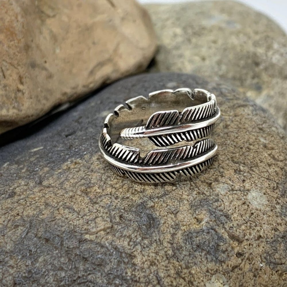 Feather Silver Ring, Bypass Ring, Adjustable Open - image 5